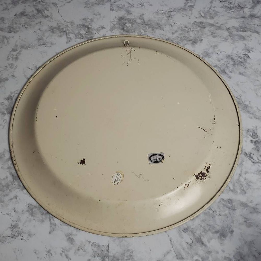 Vintage Nashco Tan and Floral Rustic Round Tray - Picture 9 of 13